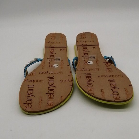 Lane Bryant Womens Rhinestone Embellished Thong Sandals Blue Green Wedge 11W - Picture 4 of 9